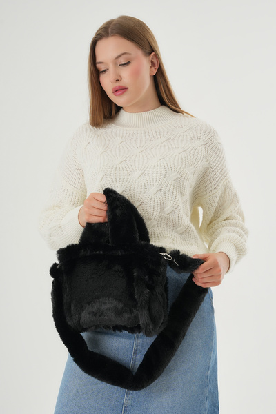 MUTE BAG Soft Fluffy Bag / Black Uzun Saplı Peluş Çanta / Cross Body En : 24 Boy : 18