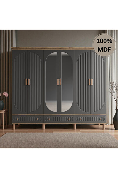 Home Comiet Sally 6 Kapaklı Aynalı Çekmeceli MDF Gardırop