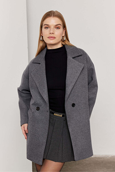 SevdeUgur Women's Anthracite Oversize Lined Cashew Coat / Sevde Ugur