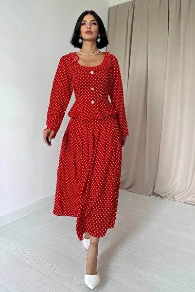 MODA Φόρεμα με πουά με κόκκινο πουά σχέδιο