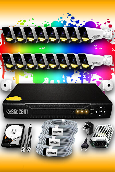 Elitcam 16 Kameralı Süper 16 Dış Kamera Set 1 TB 5 MP 2K Renkli Gece Görüşlü ...