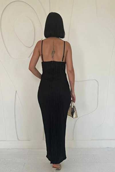 Modayakamoz Black Pleated Halter Neck Dress