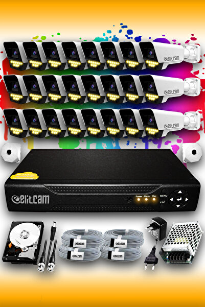 Elitcam 24 Kameralı Süper 24 Dış Kamera Set 100 GB 5 MP 2K Renkli Gece Görüşl...