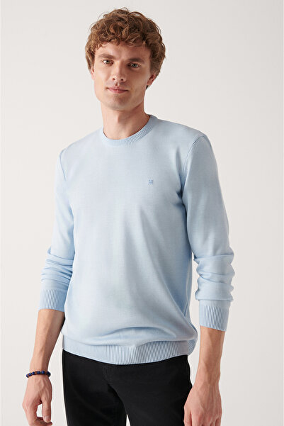 Avva Men's Blue Crew Neck Non-Pilling Knitwear Sweater E 005000