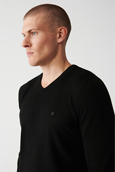 Avva Schwarzer Basic-Pullover für Herren E005003