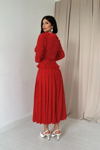 MODA Φόρεμα με πουά με κόκκινο πουά σχέδιο