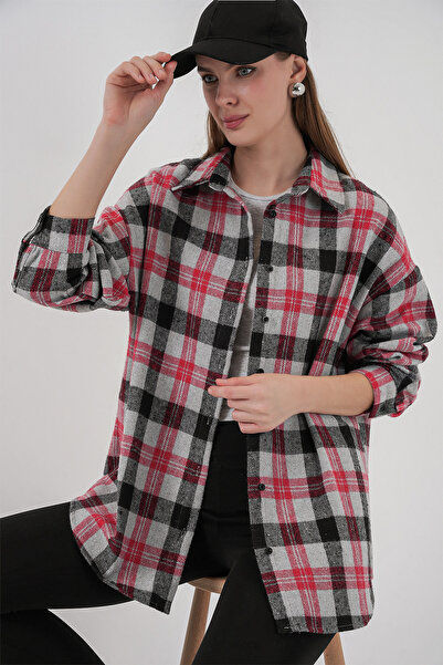 Bigdart Women's Plaid Pattern Oversized Lumberjack Shirt 3854 Nar
