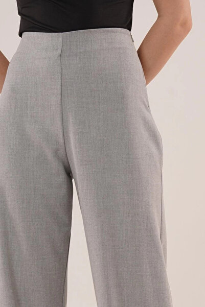 stiledavet online store Wide Leg Side Zipper Gray Fabric Trousers