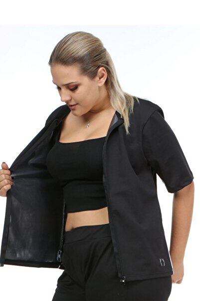 FİT1BEDEN Kadın Siyah Zayıflatan Fermuarlı Sauna Body