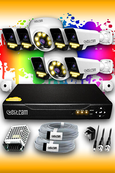 Elitcam 8 Kameralı Kare 2 Iç Kamera Set Hdd'siz Full Hd Renkli Gece Görüşlü G...