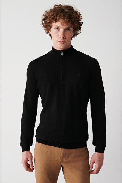 Avva Pánský černý svetr se stojáčkem na zip, nežmolkující E 005005