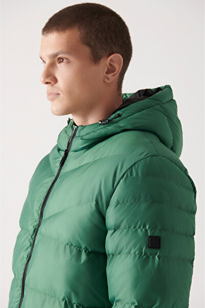 Avva Men's Green Hooded Water Repellent Fabric Puffer Jacket E006011