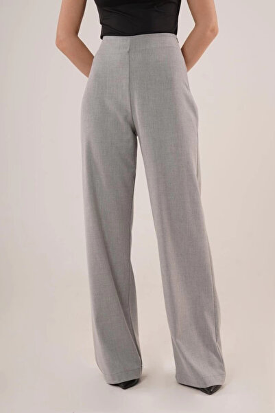 stiledavet online store Wide Leg Side Zipper Gray Fabric Trousers