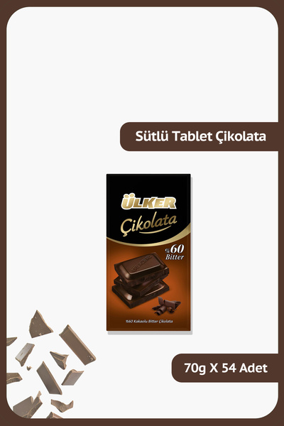 Ülker %60 Bitter Tablet Çikolata - 70 gram - 54 Adet