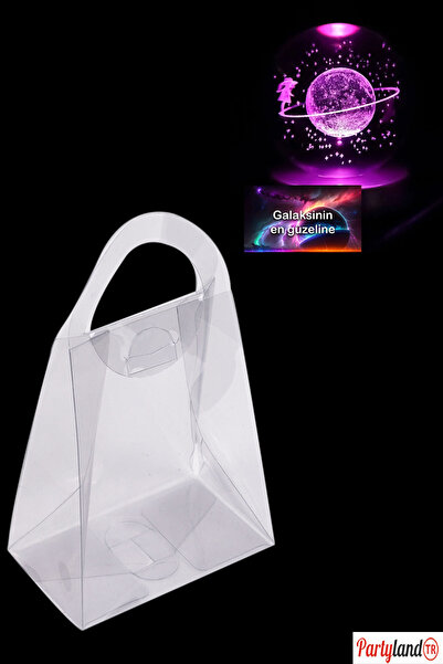 PartylandTR Galaksi Satürnlü Kız Işıklı Cam Küre Yılbaşı Şeffaf Çanta Hediyelik