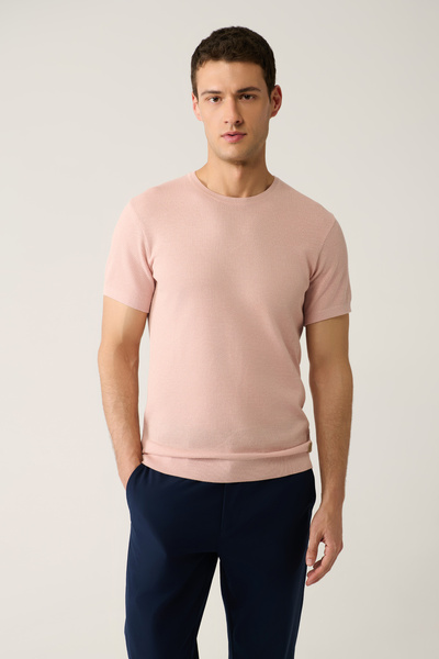 Avva Men's Powder Crew Neck Textured Knitwear T-Shirt E005027