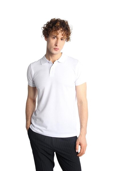 İgs Men's White Modernfit / Slim Fit Polo Collar T-Shirt