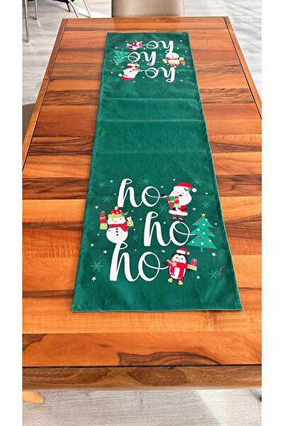 KIRLENTİM Winter New Year-3-Piece-H1258 Green Background Ho Ho Snowman-Filled Throw Pillow and Runner Combination