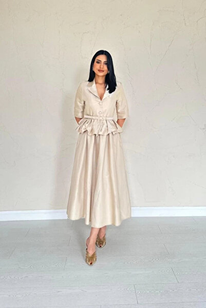 Asil Acar Home Σετ μπουφάν με βολάν με λεπτή ζώνη και φούστα με κορδόνι