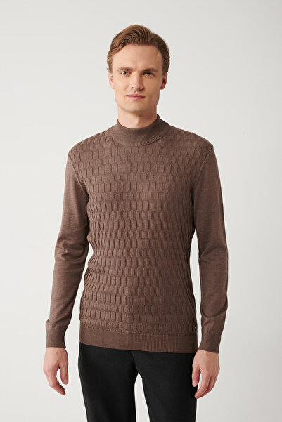 Avva Pánský světle hnědý bavlněný svetr s polovičním rolákem E 005106