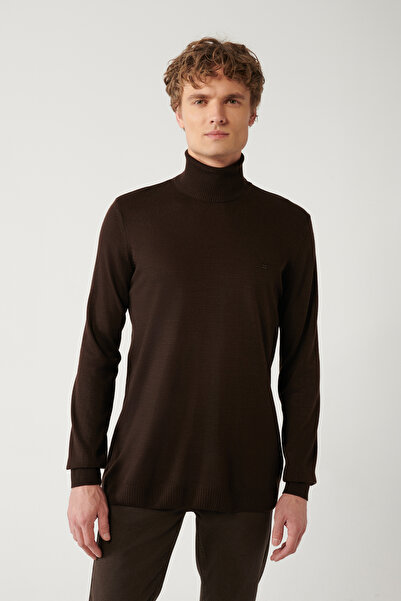 Avva Men's Brown Basic Sweater E005002