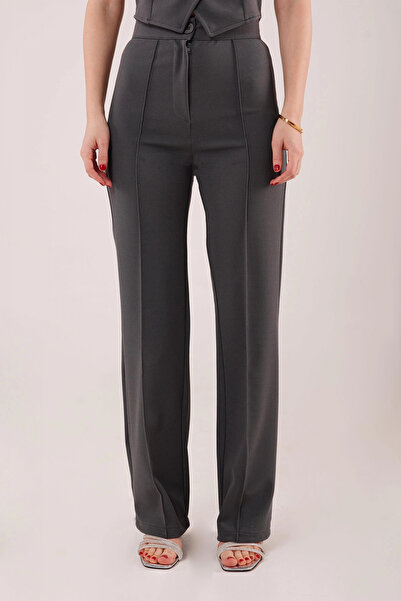 gl00my Single Button Gray Trousers with Front Stitching Detail