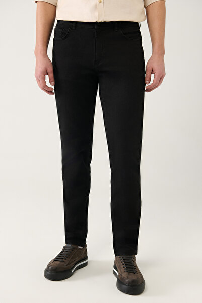 Avva Ανδρικό μαύρο παλαιωμένο ελαστικό τζιν παντελόνι Moscow E 003514