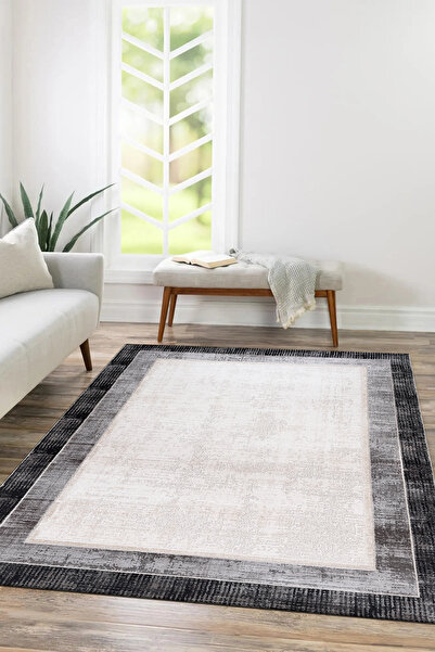 Efor Halı Lynosse Siyah Fildişi Halı Yumuşak Oturma Odası Salon Çocuk Odası M...