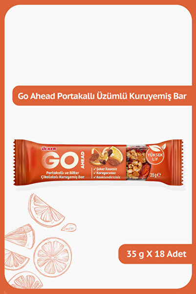 Ülker GO AHEAD Portakallı, Üzümlü ve Bitter Çikolatalı Kuruyemiş Bar - 35 gram - 18 Adet