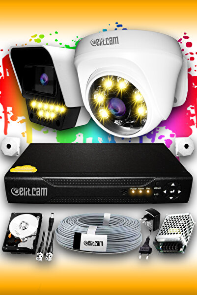 Elitcam 2 Kameralı Süper 1 İç Kamera Set 100 GB 5 MP 2K Renkli Gece Görüşlü G...