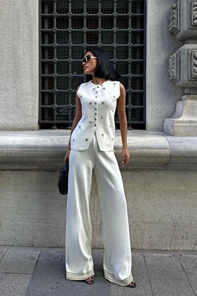 Lijuri Paulo Gold Buttoned Vest Pants Suit 9976