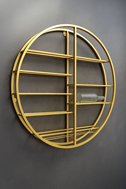 MERZANA Metal Şaraplık Ve Kadehlik, Modern Metal Raf, Gold Şarap Rafı