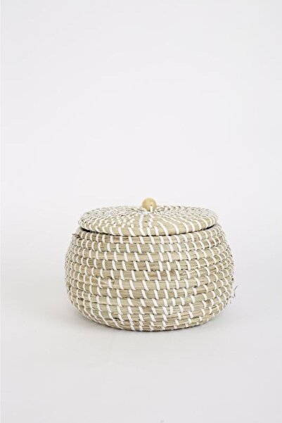 KANCAEV Box, Wicker, Round with lid, Large, Diameter: 22cm. Load:15cm.