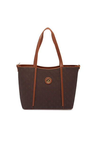 Tergan Kahve Print Kadın Omuz Çantası - S1WPR0000804-R1P