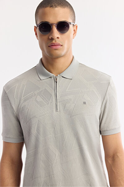 Avva Men's Gray Polo Neck Jacquard Elastane Regular Fit T-Shirt A51Y1059