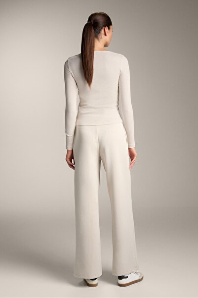 Oysho Long-sleeved buttoned rib top with cotton and modal