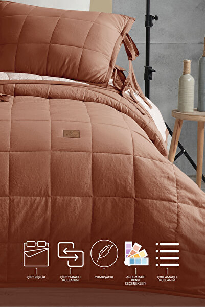 Elart Madelyn Yatak Örtüsü Çift Kişilik 3 Parça Tarçın