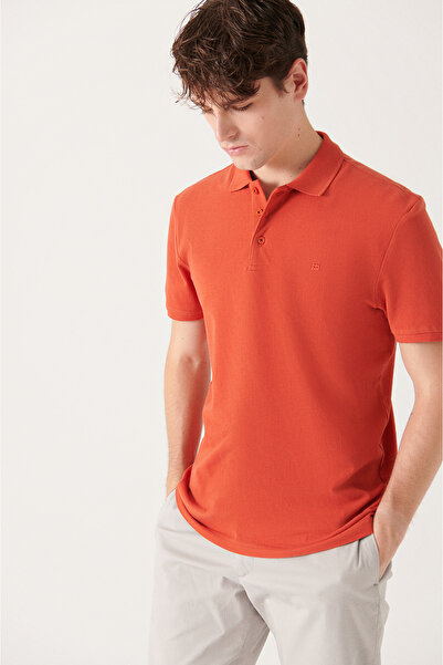 Avva Men's Dark Orange 100% Cotton Cool Polo Collar T-Shirt E 001004