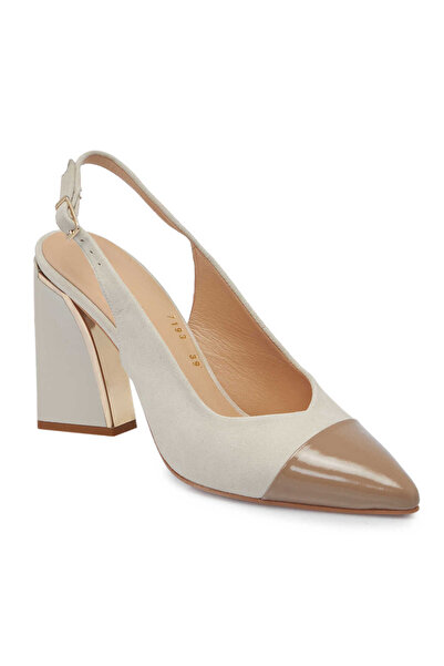 Tergan Bej Hakiki Deri Kadın Topuklu Ayakkabı - K24I1AY67489-A0A