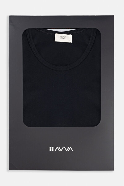 Avva Ανδρικό σετ πιτζάμες με μακρυμάνικο καρό μαύρο λαιμόκοψη E003304