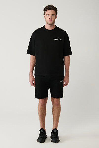 Avva Schwarzes 2-teiliges Shorts-Set für Herren mit 2 Fäden E 001600