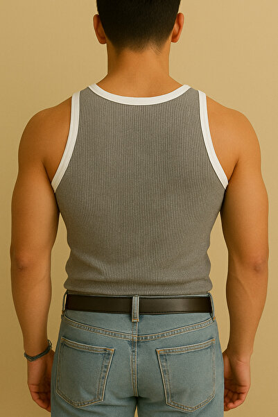 beuivo Men's Gray Halter Neck Stretch Fabric Athlete Tank Top