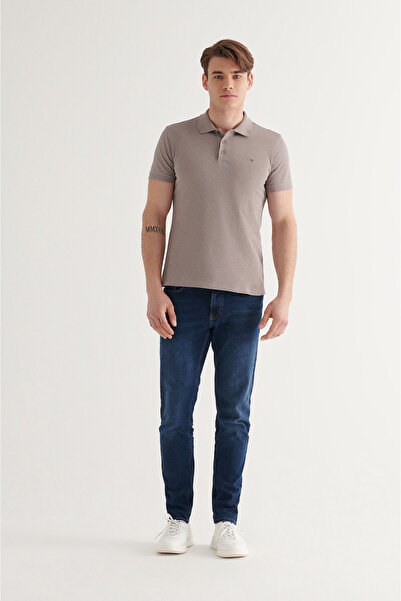 Avva Dunkles Nerz-T-Shirt für Herren aus 100 % Baumwolle mit coolem Polokragen E 001004