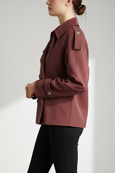 Soydan Güner Kadın Su İtici Özellikli Crop Trençkot Bordo 1420