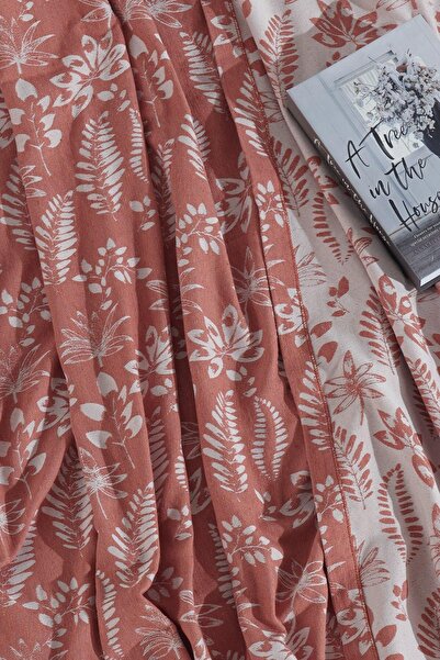 Elart Mokka Yatak Örtüsü Çift Kişilik Keten Görünümlü 3 Parça (240x230 cm) Tarçın