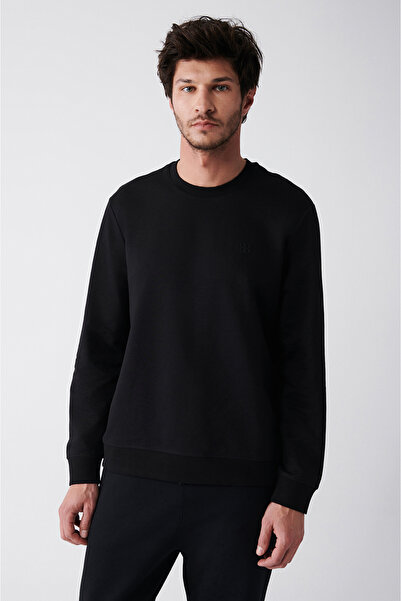 Avva Men's Black Crew Neck Cotton 2 Thread Non-Rated Sweatshirt E 001200
