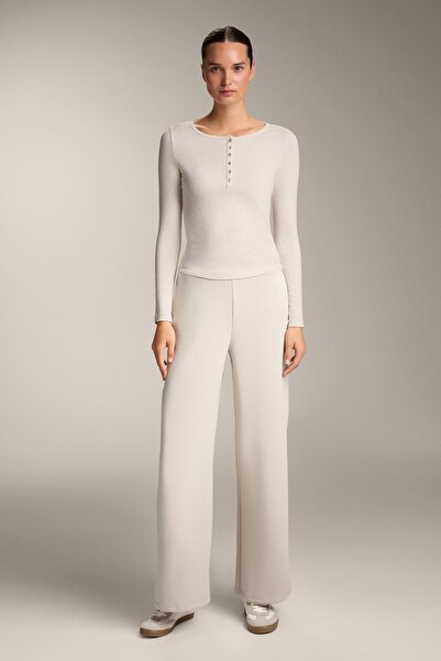 Oysho Long-sleeved buttoned rib top with cotton and modal