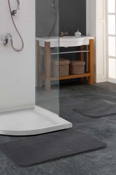 Elart Doly Banyo Paspas Takımı 2'li Kaydırmaz Tabanlı Peluş Antrasit