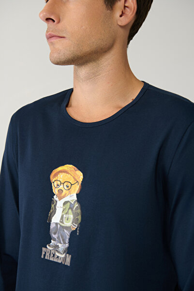 Avva Чоловічий темно-синій піжамний комплект з бавовняної клітчастої тканини з горловиною 100 зі спеціальною коробкою E003303