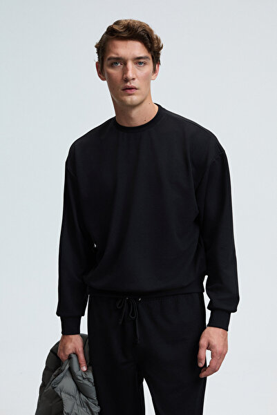 GRIMELANGE Viento Men's Crew Neck Long Sleeve Regular Fit Black Sweatshirt